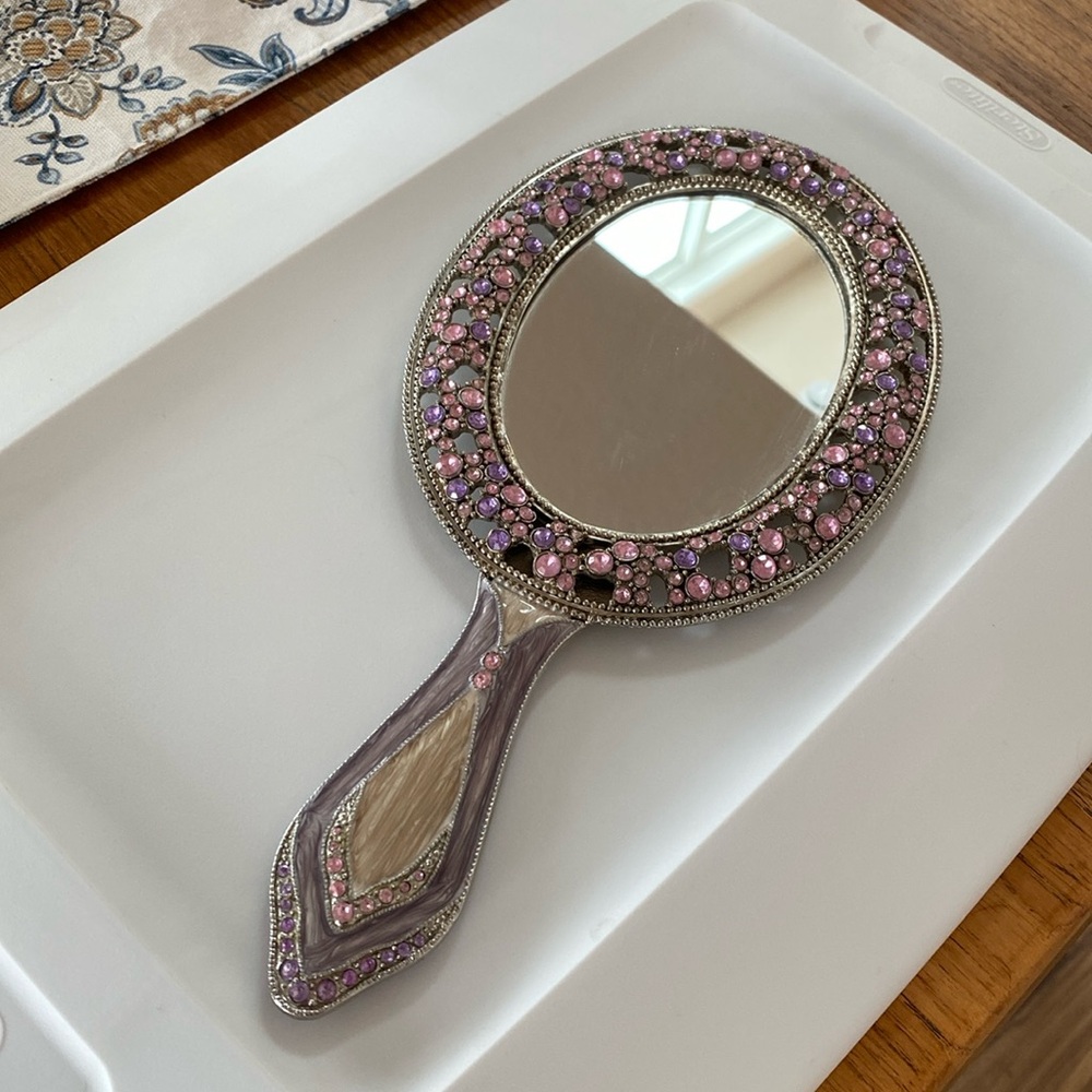 Stunning hand mirror - enamel and rhinestone inlay